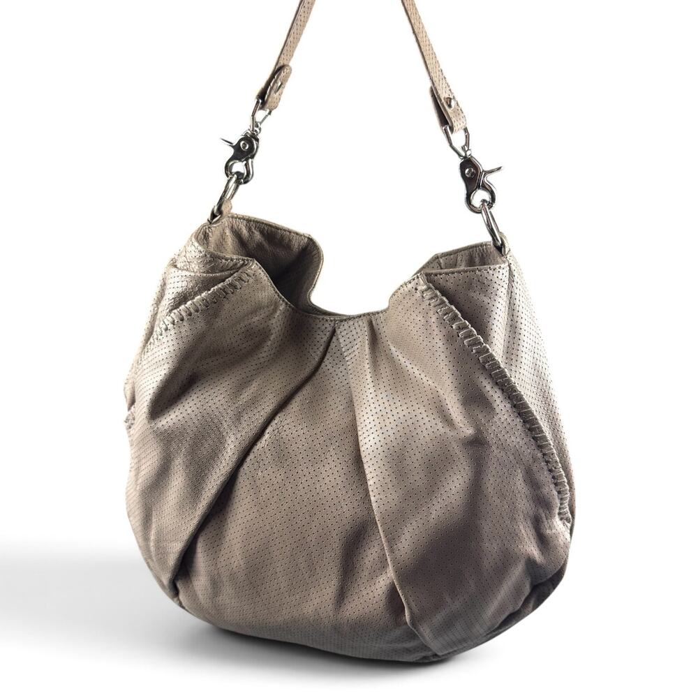 Treesje Perforated Leather Hobo Shoulder Bag Desert Taupe Large Soft Slouchy Y2K